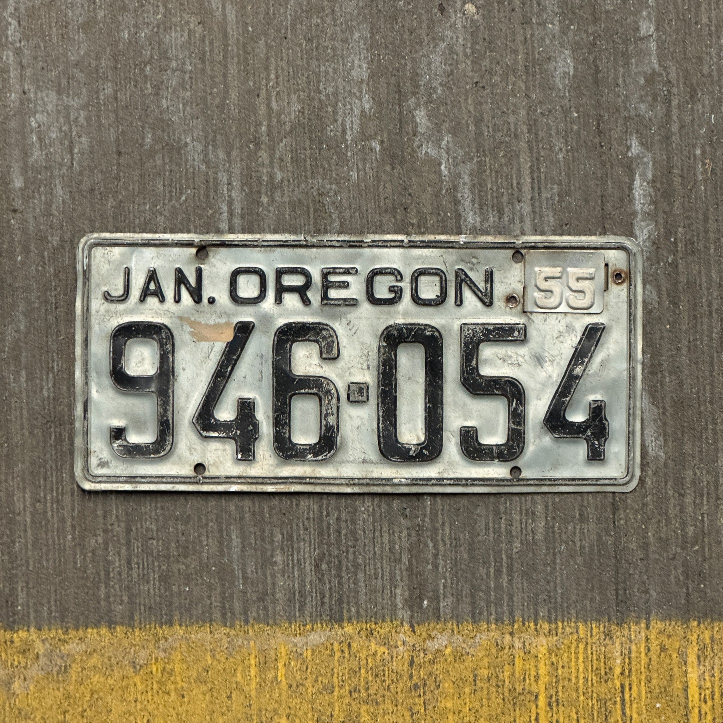 Photo of a 1950 1955 Oregon License Plate Auto Tag Garage Decor Vintage 946 054 with original patina