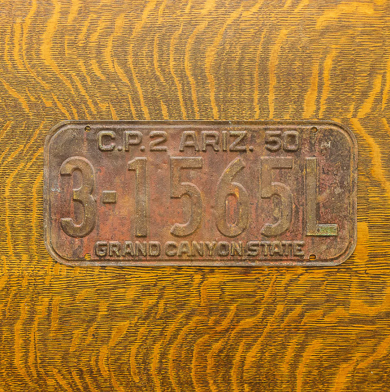 Photo of a 1950 Arizona Commercial License Plate Auto Tag Garage Decor Vintage Rusty Rustic 3 1565L with original patina