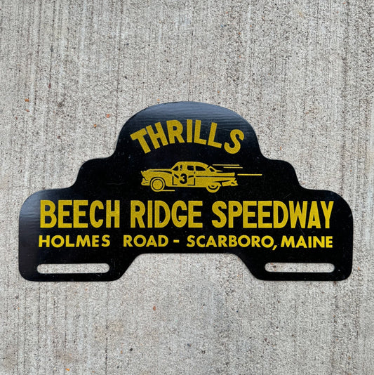 1950 Era Beech Ridge Speedway Maine License Plate Topper Auto Tag Smaltz Paint Scarboro Holmes Road Race