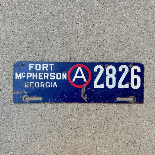 Photo of a 1950 Era Fort McPherson Georgia License Plate Topper Auto Tag Garage Decor Vintage Military US Army Base 2826 with original patina