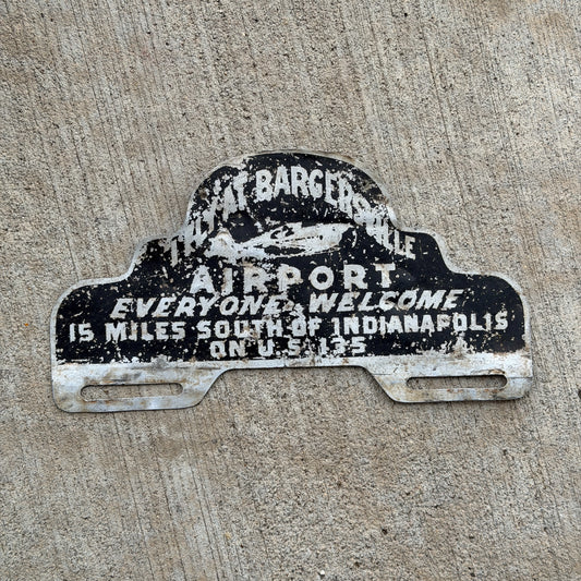 Photo of a 1950 Era I Fly at Bargersville Airport Indiana License Plate Topper Auto Tag Garage Decor Vintage
 Aviation Plane P51 Model Plane? with original patina