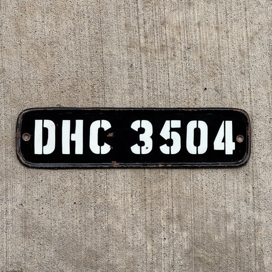 Photo of a 1950 Era India License Plate Auto Tag Garage Decor Vintage National Capital Territory Delhi DHC 3504 with original patina