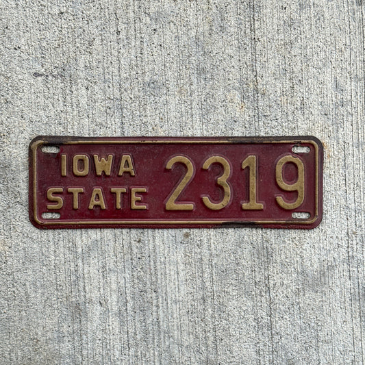 Photo of a 1950 Era Iowa Iowa State University License Plate Auto Tag Garage Decor Vintage College 2319 with original patina