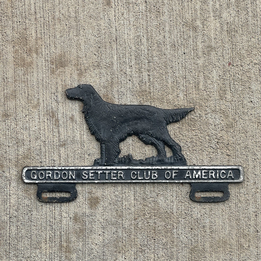 Photo of a 1950 Era License Plate Topper Auto Tag Garage Decor Vintage Dog Puppy Lover Gift Gordon Setter Club of America with original patina