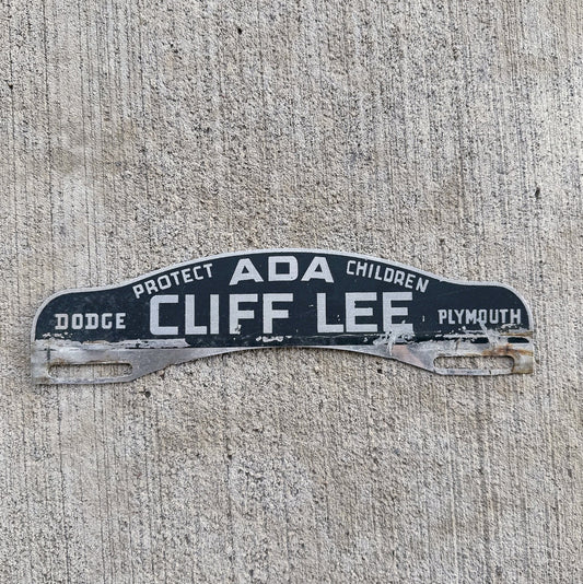 Photo of a 1950 Era Minnesota ? Minnesota License Plate Topper Auto Tag Garage Decor Vintage Dodge Plymouth Dealer Ada Cliff Lee with original patina