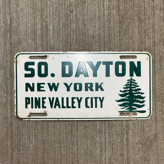 Photo of a 1950 Era New York Booster License Plate Auto Tag 2 Vintage Garage South Dayton Pine Valley City Metal Great Christmas Decor with original patina