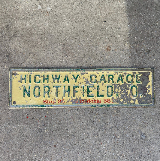 Photo of a 1950 Era Northfield Ohio License Plate Topper Auto Tag Garage Decor Vintage Highway Garage Car Dealer Auto with original patina