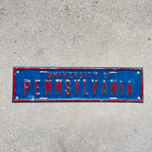 Photo of a 1950 Era University of Pennsylvania License Plate Topper Auto Tag Garage Decor Vintage UPenn Penn Philadelphia with original patina