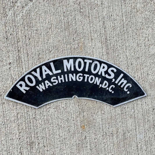 Photo of a 1950 Era Washington DC License Plate Topper Auto Tag Garage Decor Vintage Garage Auto Tag Royal Motors Dealer with original patina