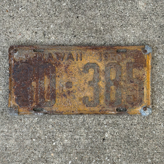 Photo of a 1950 Hawaii License Plate Auto Tag Garage Decor Vintage Maui Island 30 385 with original patina