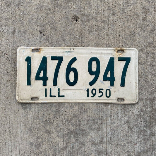 Photo of a 1950 Illinois License Plate Auto Tag Garage Decor Vintage 1476 947 with original patina