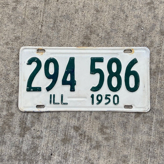 Photo of a 1950 Illinois License Plate Auto Tag Garage Decor Vintage 294586 with original patina