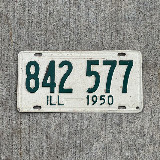 Photo of a 1950 Illinois License Plate Auto Tag Garage Decor Vintage 842 577 with original patina