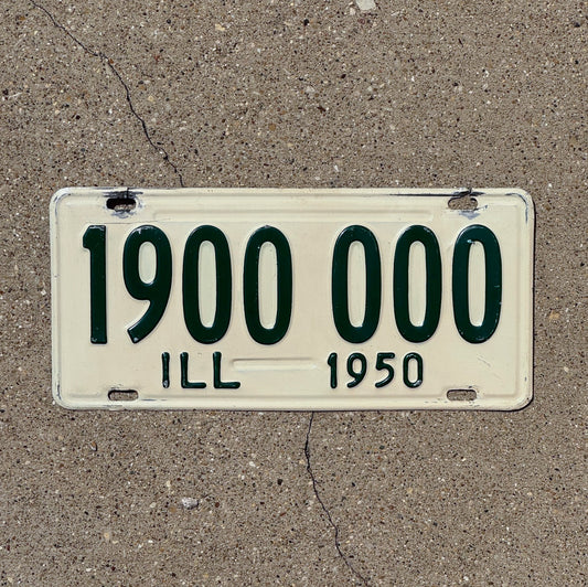Photo of a 1950 Illinois License Plate Auto Tag Garage Decor Vintage Great Number 1900 000 with original patina