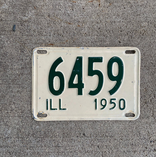 Photo of a 1950 Illinois License Plate Auto Tag Garage Decor Vintage Low Number Four Digit 6459 with original patina