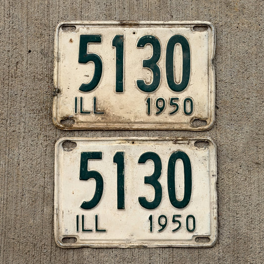 Photo of a 1950 Illinois License Plate Pair Auto Tag Garage Decor Vintage Low Number Four Digit 5130 with original patina