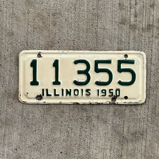 Photo of a 1950 Illinois Motorcycle License Plate Auto Tag Garage Decor Vintage 11355 with original patina