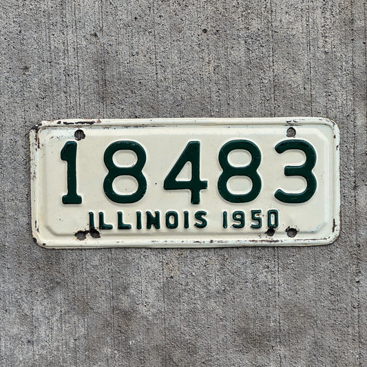 Photo of a 1950 Illinois Motorcycle License Plate Auto Tag Garage Decor Vintage 18483 with original patina