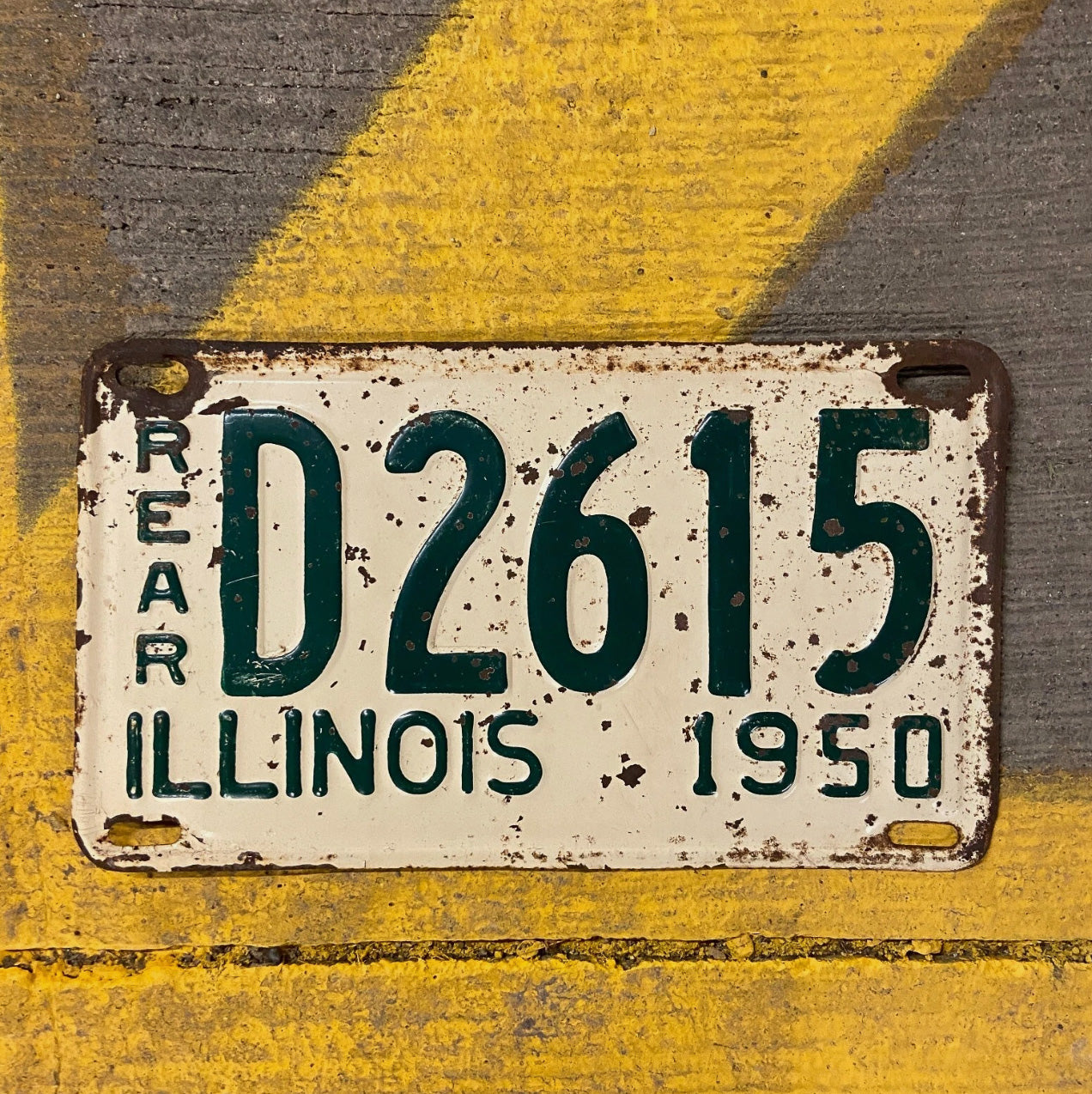 Photo of a 1950 Illinois Truck License Plate Auto Tag Garage Decor Vintage D 2615 with original patina