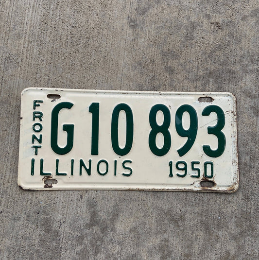 Photo of a 1950 Illinois Truck License Plate Auto Tag Garage Decor Vintage Front G 10893 with original patina