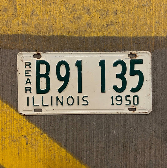 Photo of a 1950 Illinois Truck License Plate Auto Tag Garage Decor Vintage Rear B 91135 with original patina