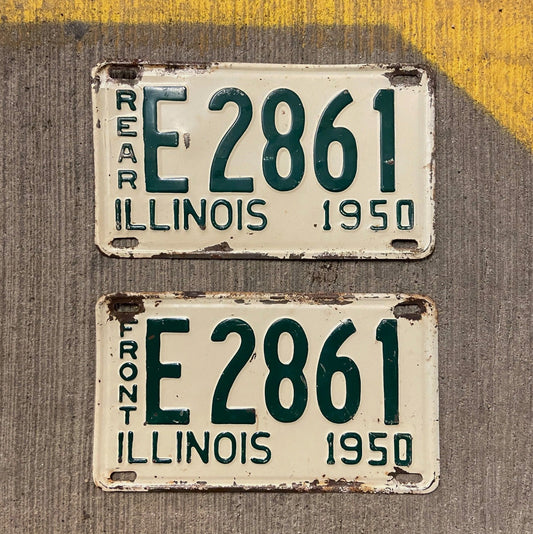 Photo of a 1950 Illinois Truck License Plate Pair Auto Tag Garage Decor Vintage E 2861 with original patina