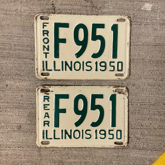 Photo of a 1950 Illinois Truck License Plate Pair Auto Tag Garage Decor Vintage F 951 with original patina