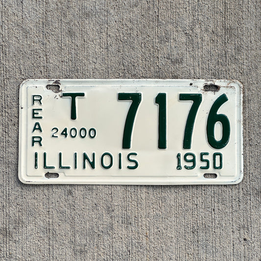 Photo of a 1950 Illinois Truck Mileage Tax Rear License Plate Auto Tag 2 Vintage Garage 24000 LBS T 7176 with original patina