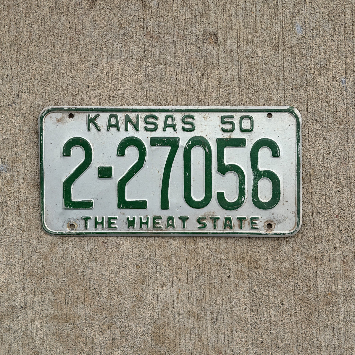 Photo of a 1950 Kansas License Plate Auto Tag Garage Decor Vintage 2 27056 with original patina