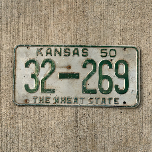 Photo of a 1950 Kansas License Plate Auto Tag Garage Decor Vintage 32 269 with original patina