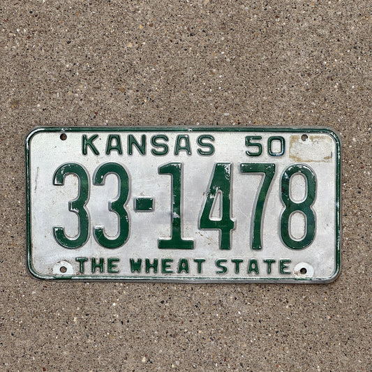 Photo of a 1950 Kansas License Plate Auto Tag Garage Decor Vintage 33 1478 with original patina