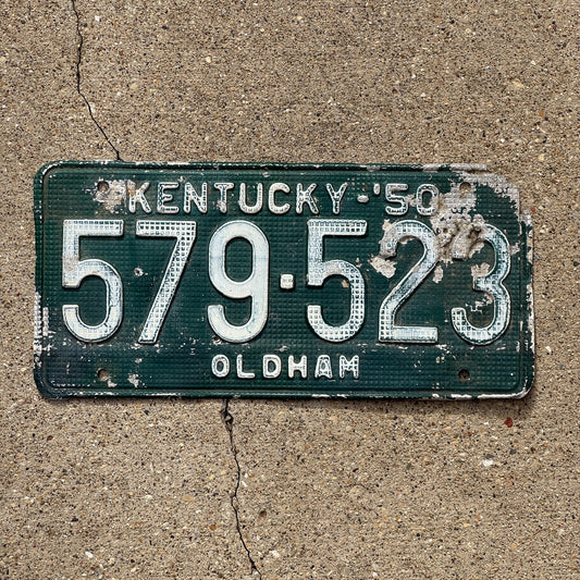 Photo of a 1950 Kentucky License Plate Auto Tag Garage Decor Vintage Oldham Waffle 579 523