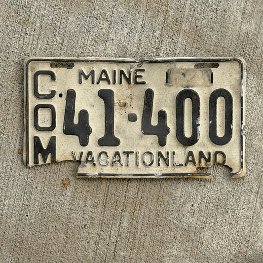 Photo of a 1950 Maine Commercial License Plate Auto Tag Garage Decor Vintage 41 400 with original patina