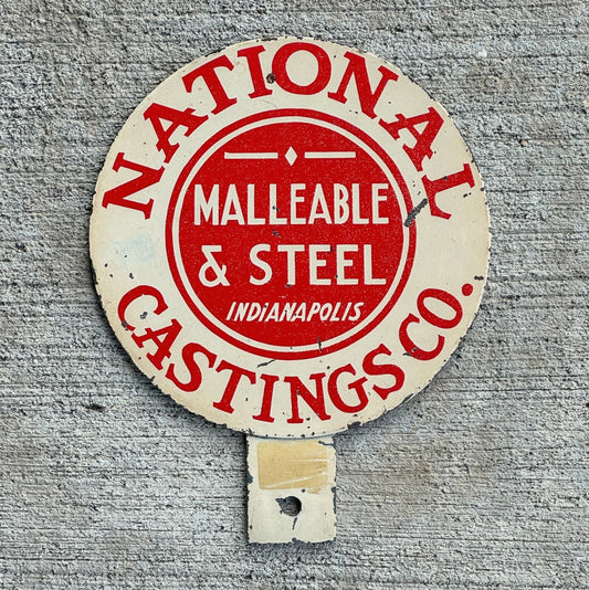 Photo of a 1950 National Castings Steel Indiana License Plate Topper Auto Tag Garage Decor Vintage Smitties Indianapolis Indiana with original patina