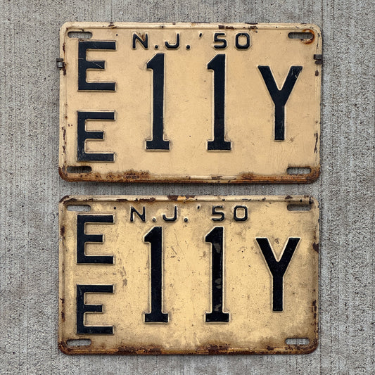Photo of a 1950 New Jersey License Plate Pair Auto Tag Garage Decor Vintage EE 11 Y