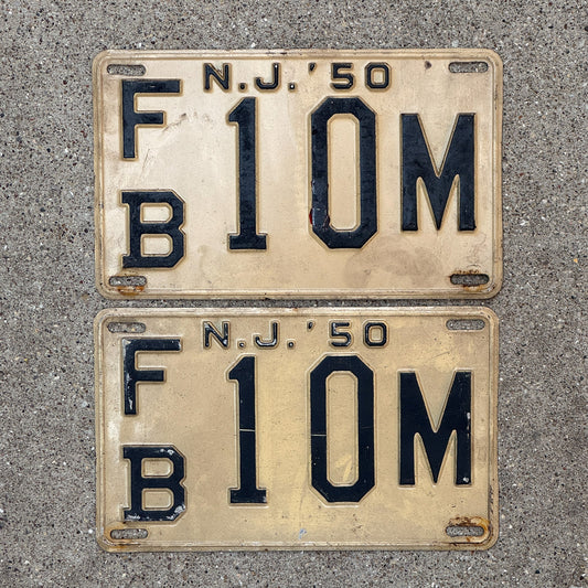 Photo of a 1950 New Jersey License Plate Pair Auto Tag Garage Decor Vintage FB 10 M