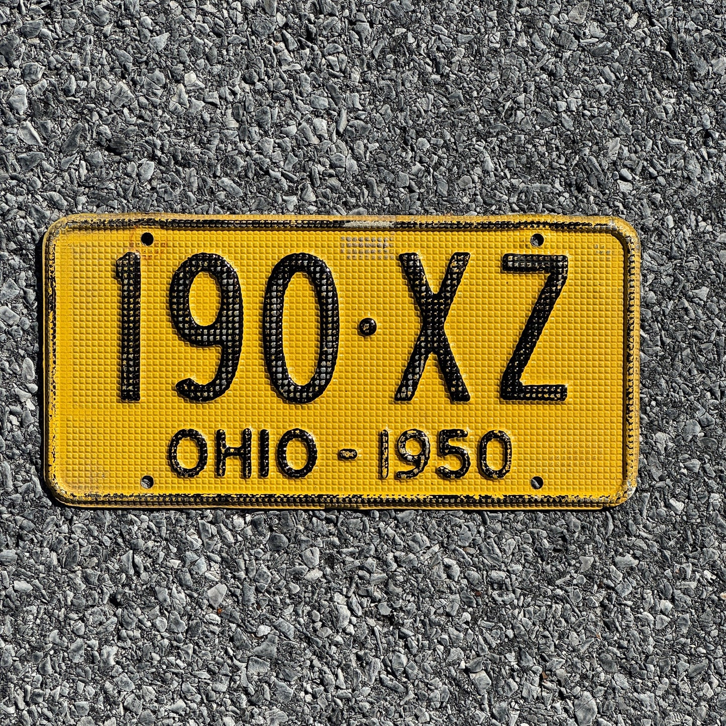 Photo of a 1950 Ohio License Plate Auto Tag Garage Decor Vintage Waffle Style 190 XZ