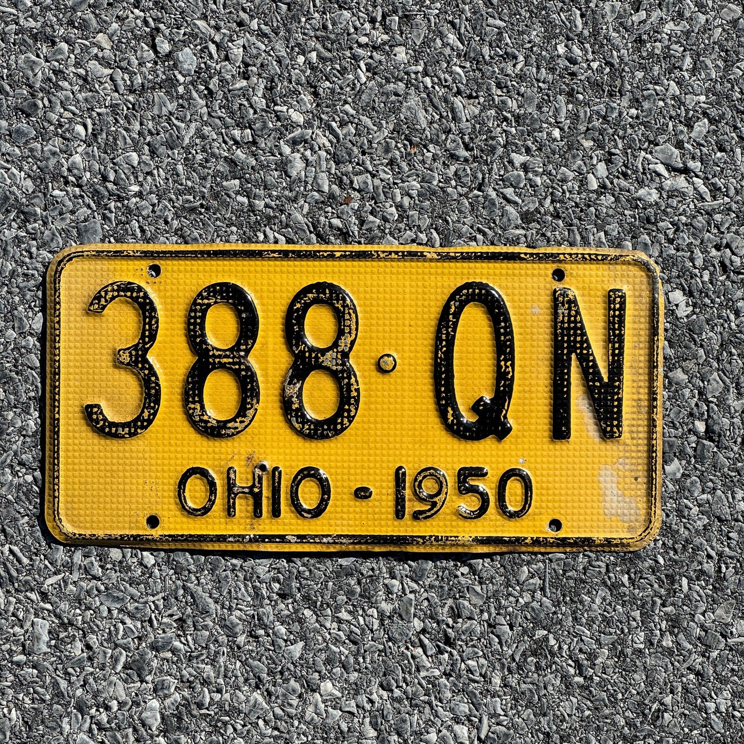 Photo of a 1950 Ohio License Plate Auto Tag Garage Decor Vintage Waffle Style 388 QN