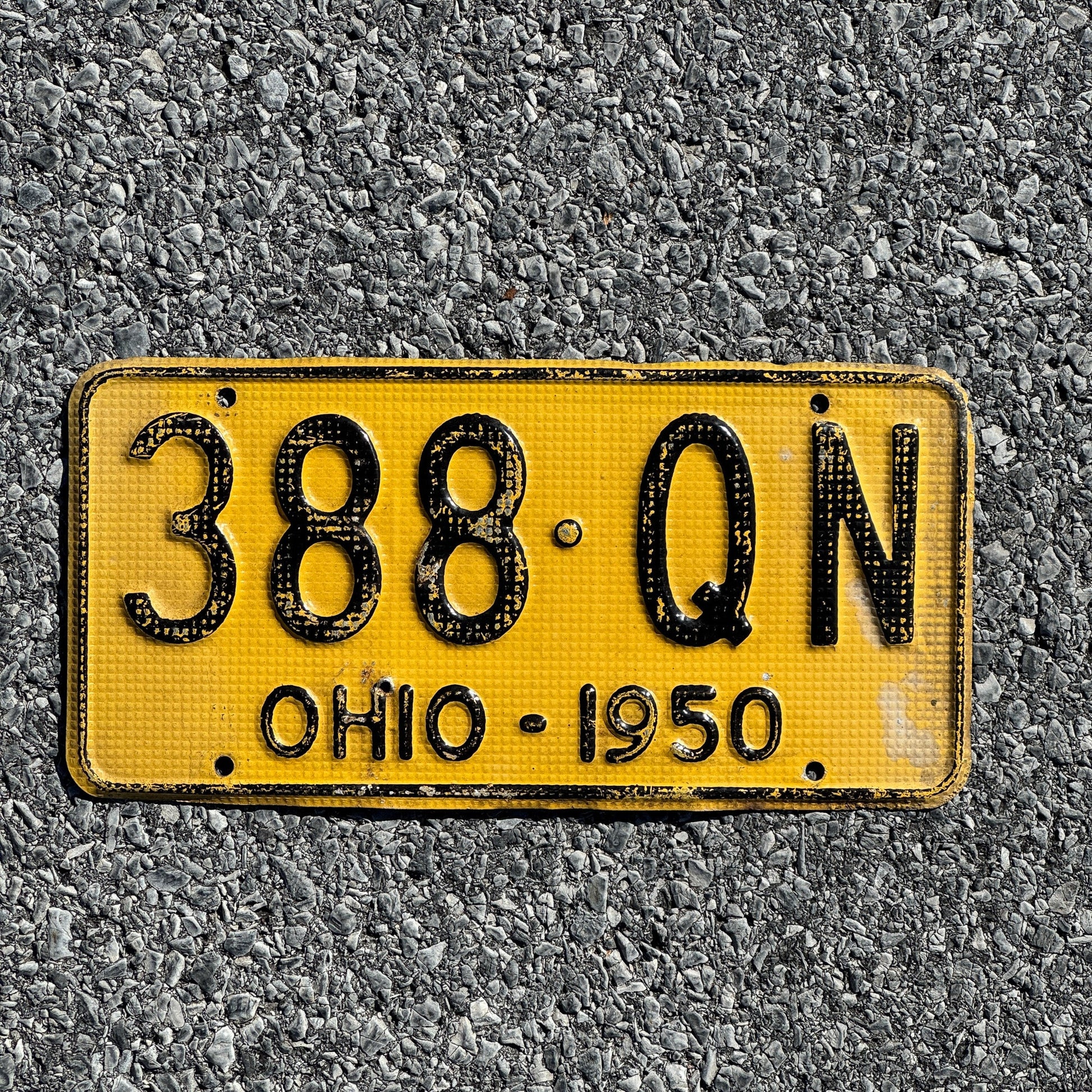 Photo of a 1950 Ohio License Plate Auto Tag Garage Decor Vintage Waffle Style 388 QN