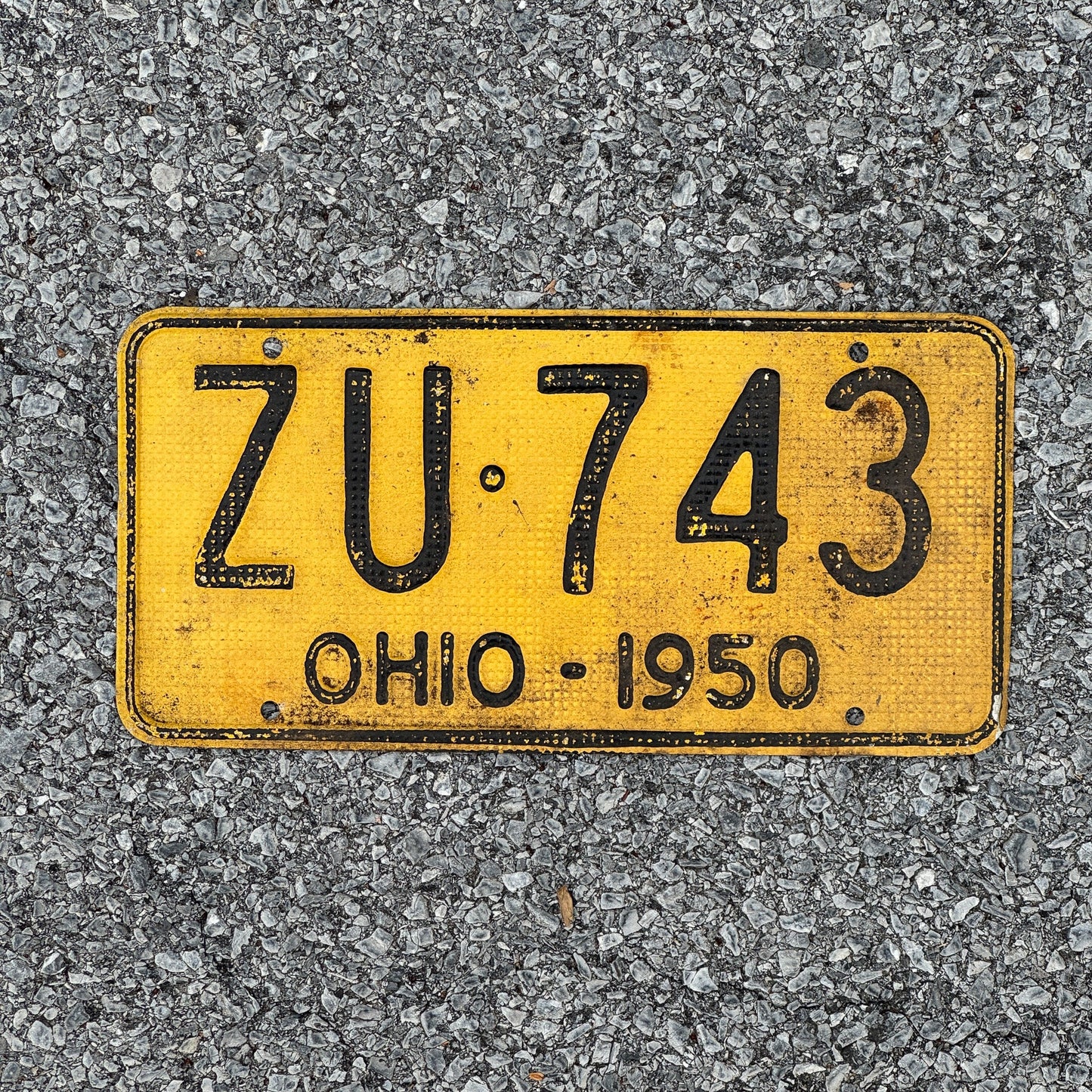 Photo of a 1950 Ohio License Plate Auto Tag Garage Decor Vintage Waffle Style ZU 743