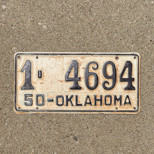 Photo of a 1950 Oklahoma License Plate Auto Tag Garage Decor Vintage 14694 with original patina