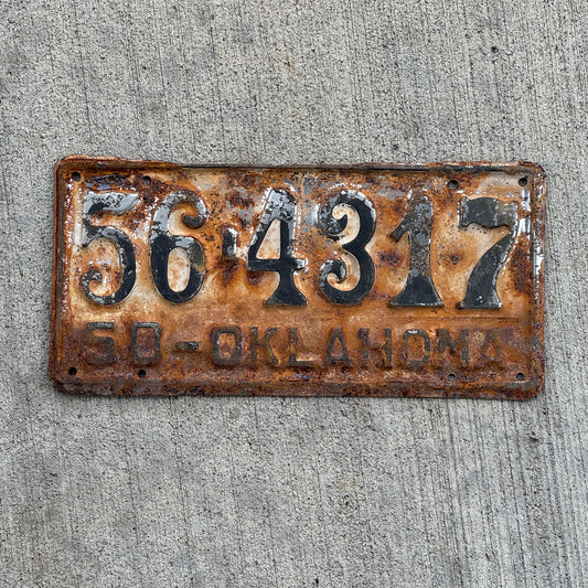 Photo of a 1950 Oklahoma License Plate Auto Tag Garage Decor Vintage 56 4317 with original patina