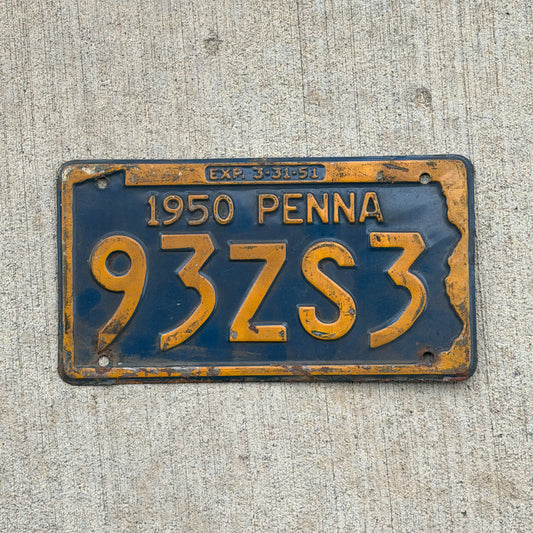 Photo of a 1950 Pennsylvania License Plate Auto Tag Garage Decor Vintage 93 ZS 3 with original patina