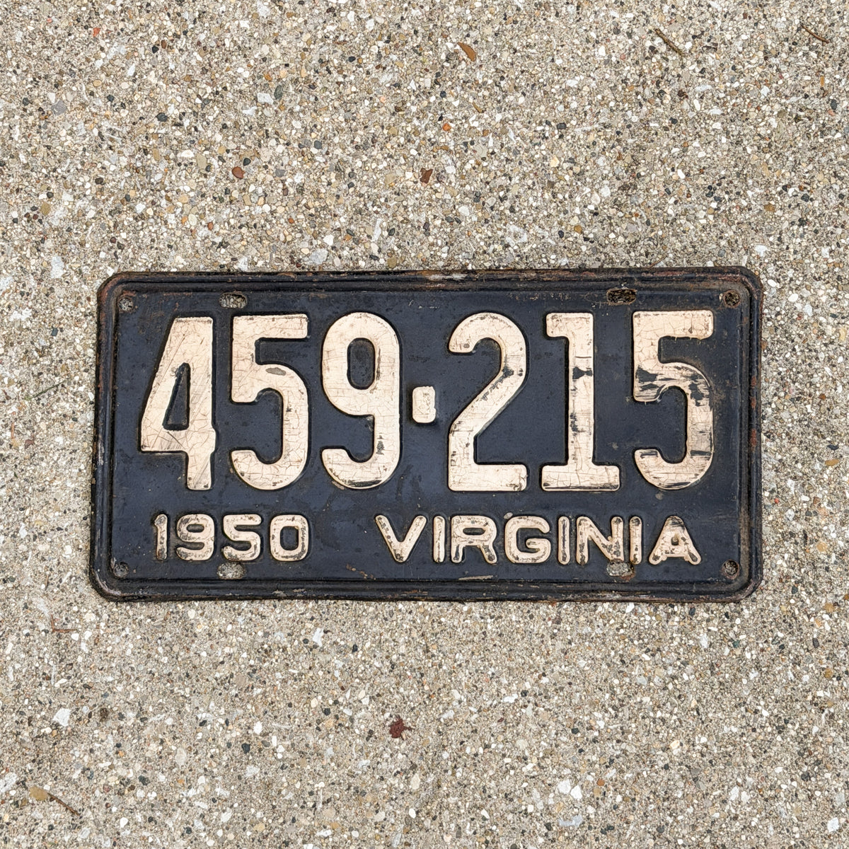 Photo of a 1950 Virginia License Plate Auto Tag Garage Decor Vintage 459 215 with original patina