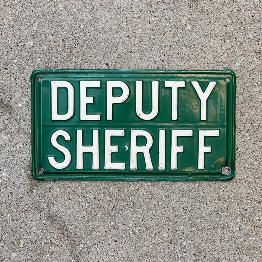 Photo of a 1950s Era Connecticut Deputy Sheriff Booster License Plate Auto Tag Garage Decor Vintage Cop Police Green with original patina