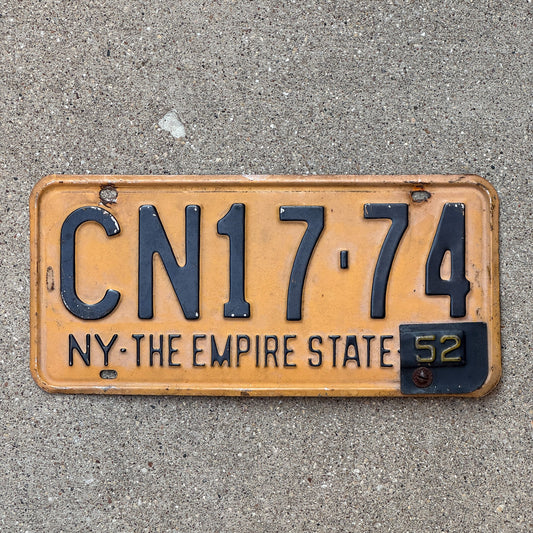 Photo of a 1951 1952 New York License Plate Auto Tag Garage Decor Vintage CN 1774