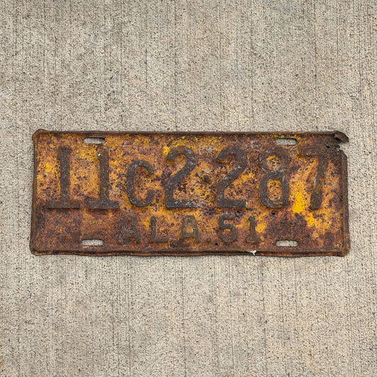 Photo of a 1951 Alabama License Plate Auto Tag Garage Decor Vintage 11C 2287 with original patina