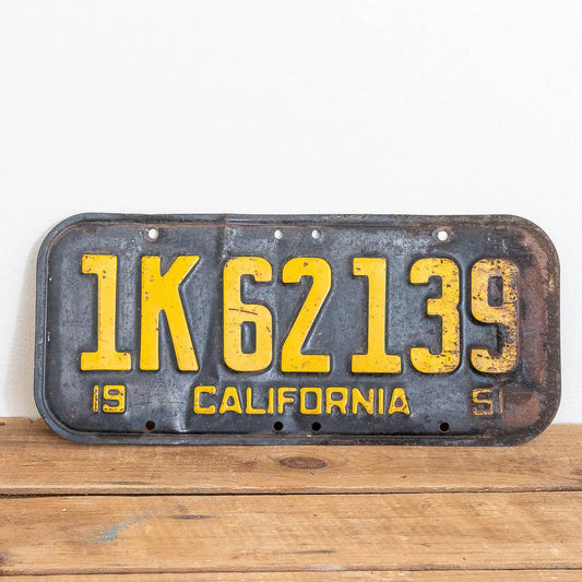 Photo of a 1951 California License Plate Auto Tag Garage Decor Vintage 1K 62139 with original patina