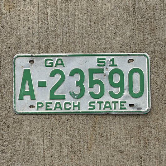 Photo of a 1951 Georgia License Plate Auto Tag Garage Decor Vintage A 23590 with original patina