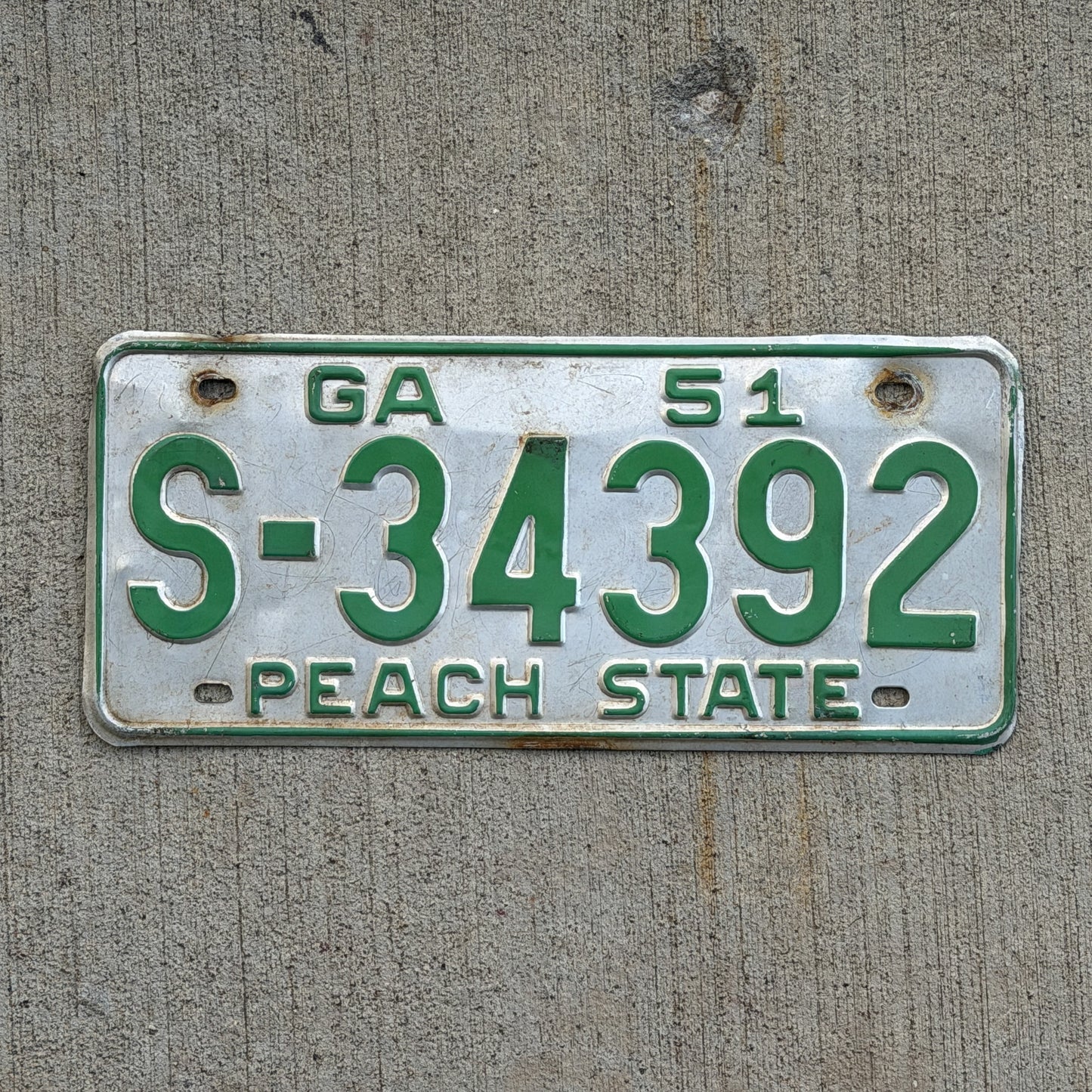 Photo of a 1951 Georgia License Plate Auto Tag Garage Decor Vintage S 34392 with original patina